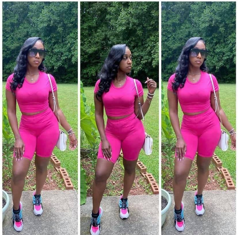 Pink Two Piece Shorts Set