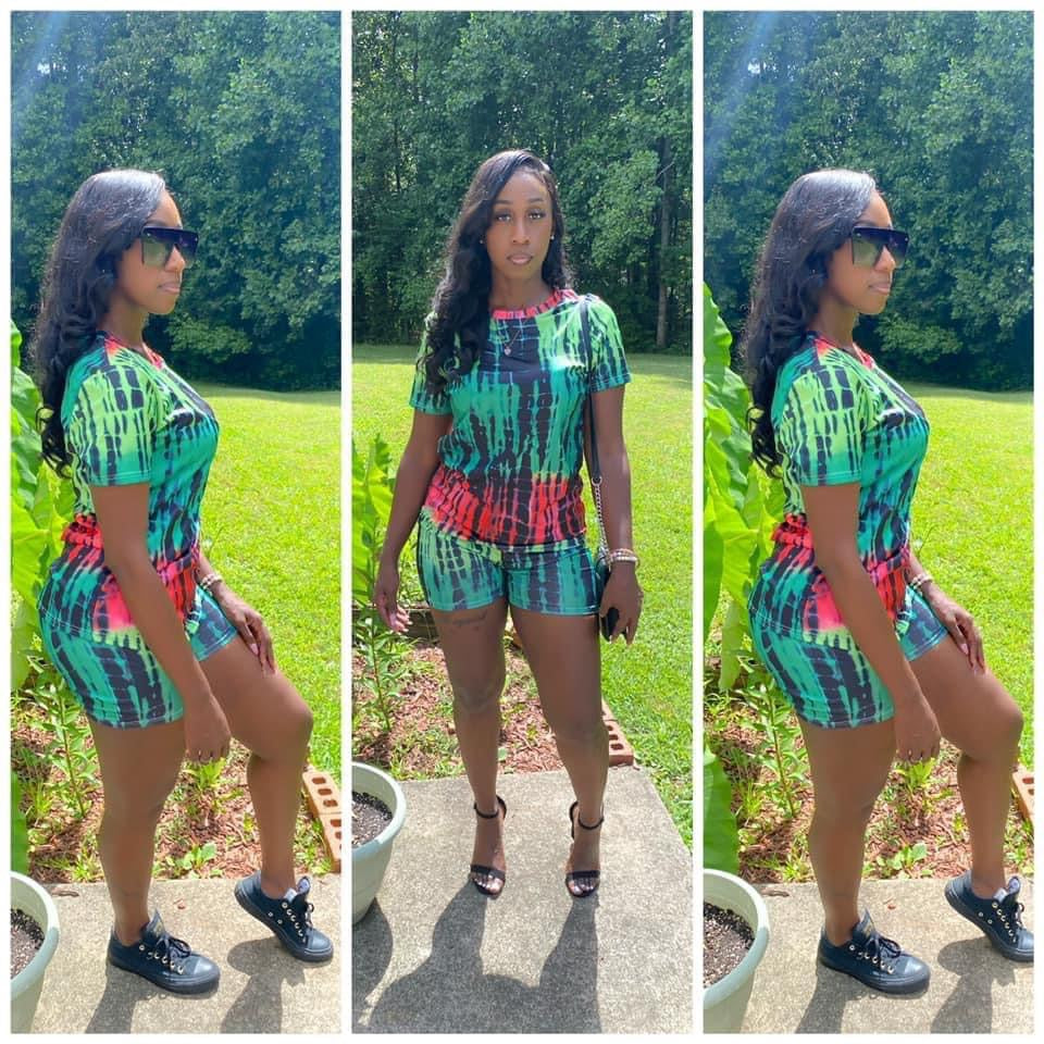 Green Tie-Dye Two Piece Shorts Set