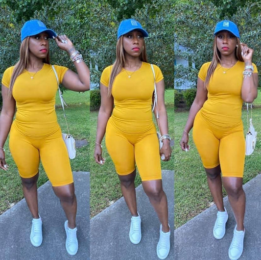 Honey Mustard Colored Two Piece Short Set